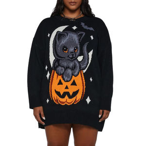 <strong>Cat</strong> Cartoon Sweater <strong>Women's</strong> Oversized Knitted Sweater Halloween Sweater Long <strong>Jumper</strong> for <strong>Woman</strong> - Product Image 1