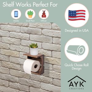 AyK Creations Wooden Toilet <b>Paper</b> Holder Wall Mount Maple Rustic Design Bathroom <b>Kitchen</b> Shelf - Product Image 1