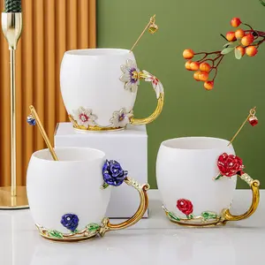 奢华手工花陶瓷咖啡杯瓷釉咖啡茶杯欧式茶礼品杯