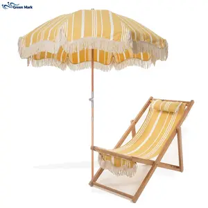 Cotton Beach Chair Umbrella with Tassels Parasols Umbrellas, Manufacturer Cheap Wooden Wholesale Custom Luxury Sun Outdoor 1set