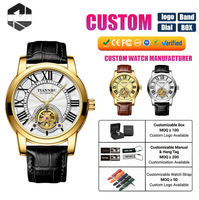 Montre mécanique automatique pour hommes, cadran squelette de style Tourbillon, lumineux, étanche à 30M, bracelet en cuir, montre-bracelet 1103