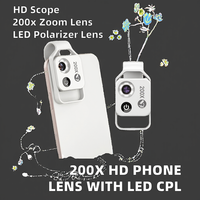 Objectif de grossissement pour téléphone portable mini macro HD 200x avec LED CPL noir blanc Af/Mf Focus