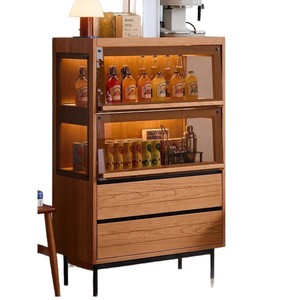 Solid Wood <b>Sideboard</b> Cabinet With Glass Display 3 Compartments Multifunctional Living Room <b>Storage</b> Unit Pine Wood Cherry Color - Product Image 5