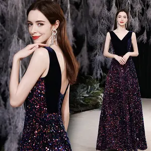 Abito da sera lungo elegante nero da donna elegante all'ingrosso robe soiree