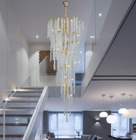Décoration d'intérieur Hôtel Villa Escalier Cuivre LED Lustre Goutte de Pluie Arbre Doré Support Branche Cristal Escalier Lustres