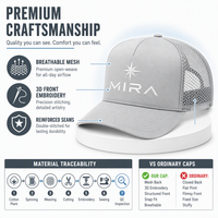 Casquette Trucker Brodé Gris Clair avec Dos en Maille, Motif Boussole Étoile, Unisexe, Urbain, Quotidien, Minimaliste, Certifié CE, Vente en Gros OEM