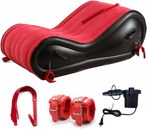 Sofá Inflable Moderno para Exteriores, de Tela Roja Aterciopelada, con Cojín Lumbar, Restricciones para las Manos y los Pies, Estructura de Espuma, para Parejas - Product Image 1