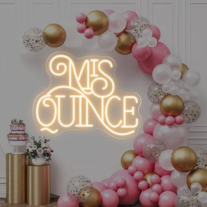 Letrero <span class=keywords><strong>de</strong></span> Neón Mis Quince, Luz LED Blanca Cálida para Fiesta <span class=keywords><strong>de</strong></span> Quinceañera, Decoración <span class=keywords><strong>de</strong></span> Cumpleaños, Letreros <span class=keywords><strong>de</strong></span> Neón Personalizados - Product Image 2