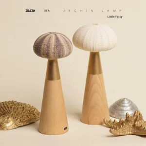 Sea Series Natural Urchin Shell Wood Art Deco Country Style Vintage Design Touch Sensor Tabletop Atmosphere Wedding Easter