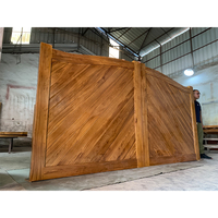 Puerta de entrada de madera maciza de estilo rústico automático Villa doble presión tratada con patrones de Chevron puerta principal de estilo abierto oscilante