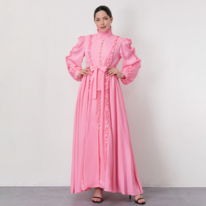 Robe Abaya Musulmane Casual Dubaï pour Femmes Robe Col Debout Robes Modestes Robes Maxi Chic Rose Vêtements de Créateur ODM - Product Image 1