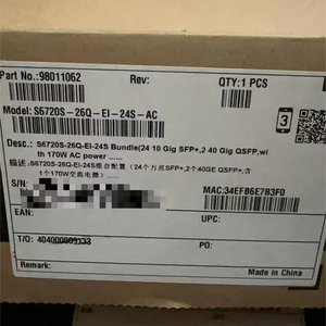 Paquete S6720S-26Q-EI-24S-AC con 24 puertos SFP+ de 10 Gig y <span class=keywords><strong>2</strong></span> puertos QSFP de 40 Gig con fuente de alimentación CA de 170W - Product Image 1