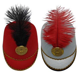 HKZB Customized Red/White Marching <b>Band</b> Cap with Gold Trim Feather <b>Hat</b> for Stage Show Festival Travel Party Unisex Four Seasons - Product Image 1