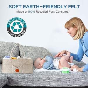 Boîte de rangement avec couvercle GRIS KAKI Blanc Organisateur de couches pour bébé Poignées en feutre Caddy pour table à langer Nouveau-né Essentials Bin - Product Image 3