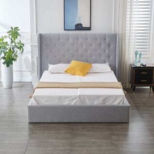 Meubles de chambre à coucher de style moderne, cadre en bois ailé ivoire avec <span class=keywords><strong>lit</strong></span> rembourré au design contemporain - Product Image 2