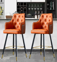 Tabouret de bar moderne de style américain, luxe léger, avec siège en cuir pleine fleur, pivotant, pour usage domestique, tabouret d'îlot