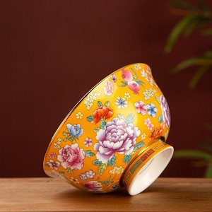 Tazón de cerámica Jingdezhen con borde dorado esmaltado, para arroz, sopa o fideos, de uso doméstico, con base alta, antiescaldaduras, estilo palaciego, vajilla. - Product Image 2