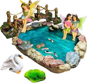 Jardín de hadas estanque de peces Kit miniatura puente Jardín de hadas figuras con accesorios pintado a mano Conjunto de 6 pcs para al aire libre - Product Image 1