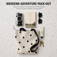 Sac fourre-tout en toile imprimé sur mesure, motif à pois noirs, sac à main en coton pour femmes, style rétro français, pour le shopping quotidien