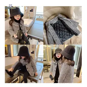 Conyson New Hot Sale Autumn and Winter High Quality Mid-length Children's Clothing Korean Kids Baby Girls Plaid Woolen Coat