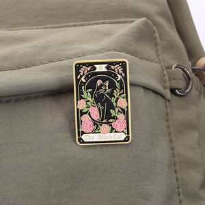 Gato negro esmalte Pin Tarot tarjeta Floral Punk gótico broche solapa insignia joyería regalo para amigos al por mayor - Product Image 3