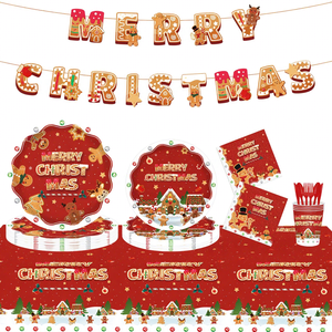 Platos, Vasos, Servilletas y Mantel Desechables de Papel con Diseño de Hombre de Jengibre para Fiesta de Navidad, Decoraciones Navideñas, Gran Venta, Ecológicos - Product Image 1