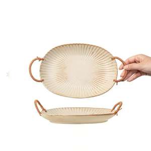 カスタム卸売オーバルプレート レトロスタイルセラミックプレート エンボス加工ディナープレート 家庭用大型皿 魚皿 - Product Image 6