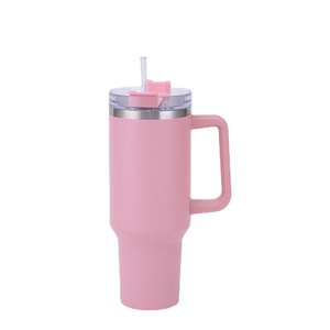 Vaso térmico de acero inoxidable rosa de 40 oz con asa y pajita, taza de viaje aislada para café y bebidas frías - Product Image 1