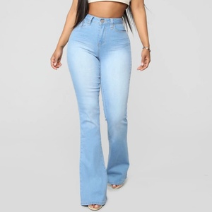 Prix d'usine – Jean évasé sexy taille haute bleu délavé très élastique pour femme - Product Image 6