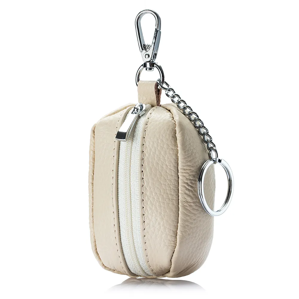 Mini cute genuine soft leather womens zipper bag large capacity ladies key holder car key home organizer