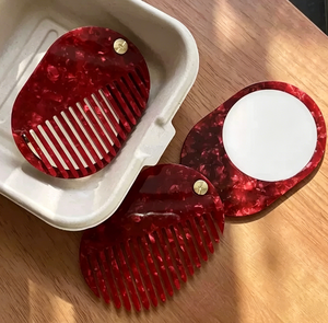 Cute Girl Portable Massage Eco-friendly Anti-static Acetic Acid Comb <b>Foldable</b> <b>Mirror</b> Comb Scalp Massage <b>Mirror</b> Comb - Product Image 4