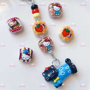 Dibujos animados lindo Kt pan al vapor cuentas pequeñas cuentas cuadradas encantos caja del teléfono basura cadena Diy bolsa colgante accesorios de joyería - Product Image 1