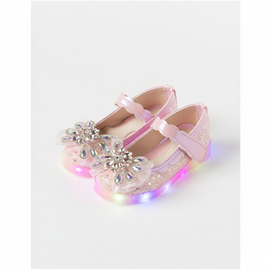 OZKIZ Korean Style LED Light Rose Dress Shoes for Girls Button Switch Kids Fashion 2-6 Years Spring/Fall Wholesale - Product Image 2