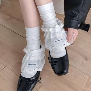 Penghangat Kaki Wanita Model Slouchy Berumbai Motif Kotak-kotak dan Renda, Ringan, Kasual, Desain Campuran, Modis, Trendi, dan Elegan untuk Sepatu Boot - Product Image 6