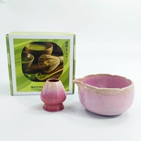 Bol à matcha en céramique rose brossée, cuit au four, de style japonais, avec accessoires variés, coffret cadeau élégant, Dehuaperfect Tea
