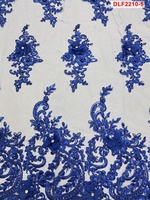 Tissu textile double, tissu à broderie cordonnée avec fil doré, nouveau tissu bleu marine avec perles, dentelle