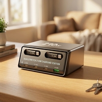 Station de charge rapide de bureau multi-ports 210W GaN USB-C PD avec deux câbles rétractables pour ordinateur portable, tablette, ordinateur, appareil photo, téléphone portable