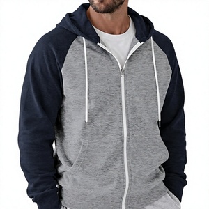 Venta Directa de Fábrica OEM, Sudadera con Capucha para Hombre, 100% Algodón, 300 GSM, Ligera, con Bloques de Color, Manga Larga Raglán, con Cierre - Product Image 4