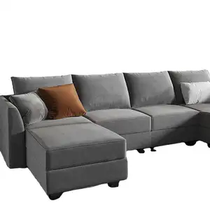 Set Sofa furnitur ruang tamu Modern Salon Canape Amerika Sofa kain ruang tamu dengan penyimpanan abu-abu kebiruan