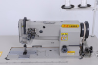 Machine à coudre industrielle HUAMEI 842 à double aiguille, point noué, plate, avec moteur, pied entraîneur haute vitesse pour cuir