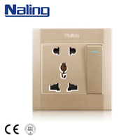 Saklar 1 Gang + Stopkontak 5 Pin 13A MF Standar BS Bangladesh Pakistan, Warna Emas, Harga Terbaik, Laris Manis