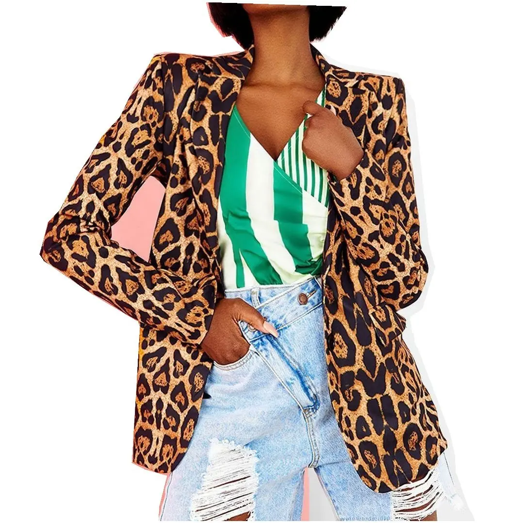 2021 Button Female Blazer Ladies Plus Size Blazer Women's Jacket Office Lady Formal Women Leopard Blazers And Jackets