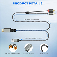 Câble convertisseur audio 2 RCA unidirectionnel 192 kHz pour ARC/eARC, longueur personnalisable, alimentation USB, pour haut-parleur audio stéréo L/R