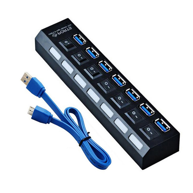 Individual LED Indicator Switches 5v Micro 7 Port USB 3.0 Hub for Macbook PC Laptop