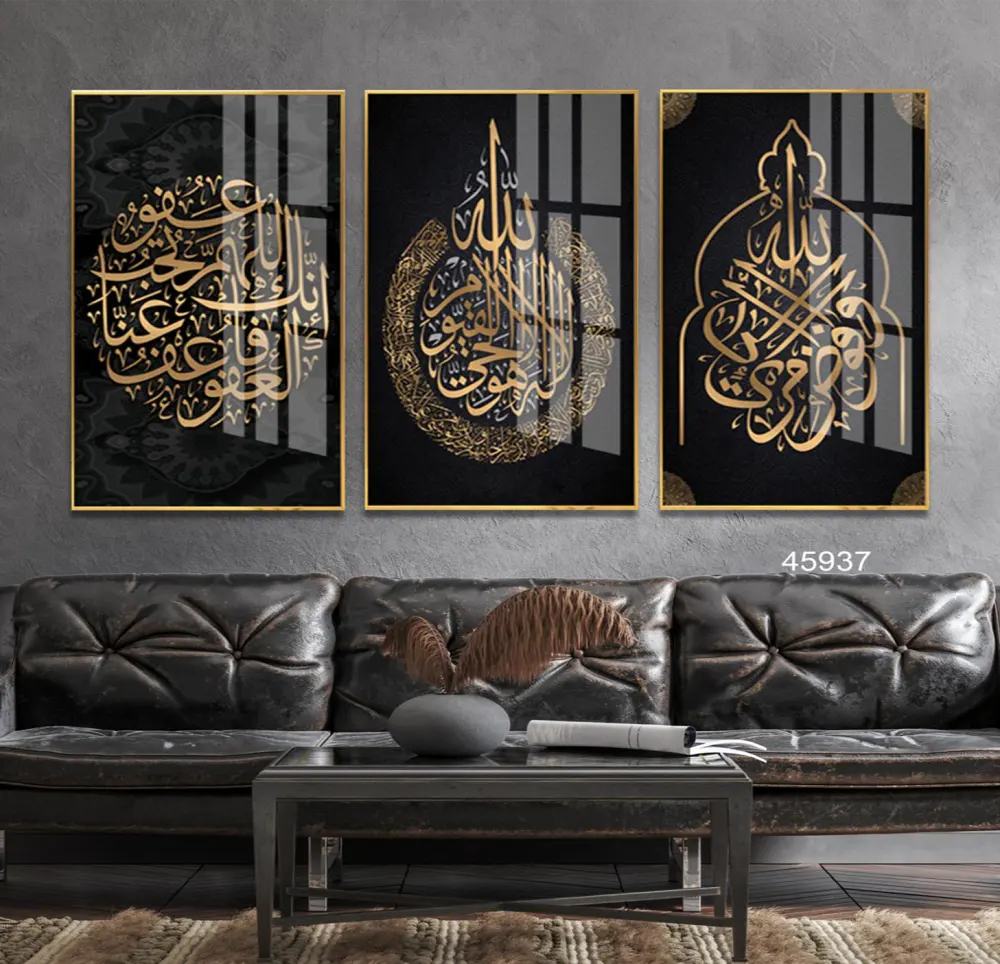 Islamic Crystal Porcelain Print Painting Arabic Calligraphy Wall Art Home Decor Luxury 3 Pieces for Living Room