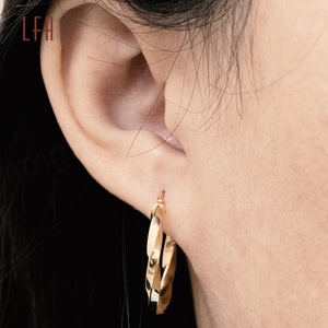 Twisted Pattern Hoop Earring Trend Wholesale 18K <b>Solid</b> Yellow <b>Gold</b> Minimalist Hoop Earrings 18K Real <b>Gold</b> Stud Earrings - Product Image 2
