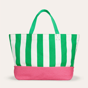 Bolso de hombro para mujer, venta al por mayor, bolso de lona personalizado, bolso de mano de playa con rayas verdes y blancas de verano - Product Image 2