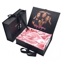 Boîte cadeau pliable en carton rigide de luxe certifiée pour extensions de cheveux, perruques et vêtements, avec doublure en satin