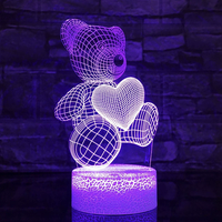 Lampe de nuit 3D en forme de cœur, lampe à illusion avec base craquelée, lampe de table LED à commande tactile USB, décoration de chambre personnalisée, cadeau pour enfants