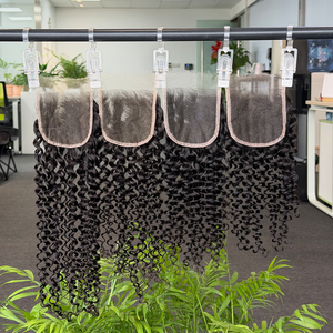 Seamless blend 2x6 4x4 5x5 6x6 100% Virgin Human Hair Natural Black Jerry curly 4x4 HD Lace Closure Mass wholesale - Product Image 2